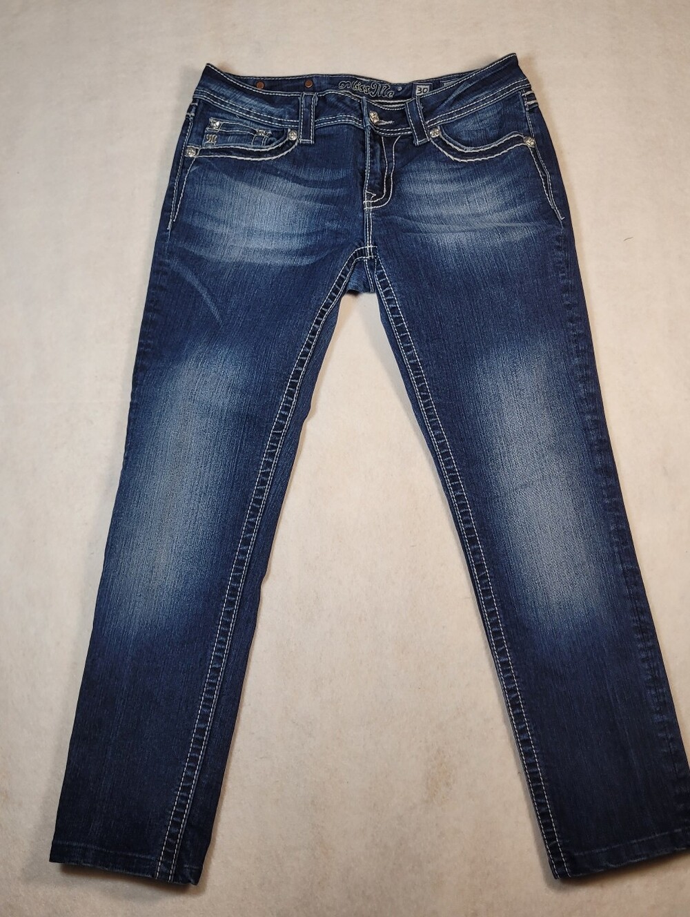 Miss Me Signature Skinny Fleur DeLis Sequin Embellished Jeans Sz 30x27